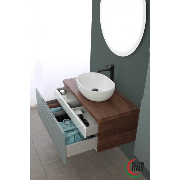 Mobile da bagno sospeso 90cm verde salvia con 2 cassetti Amalfi Feridras