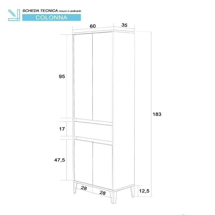 Colonna da bagno 60x183 cm bianco laccato con 4 ante Mondo 2.0 Feridras