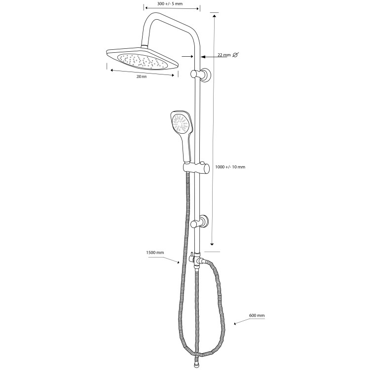 Colonna doccia H105cm in acciaio cromato con soffione quadrato Platinum Feridras