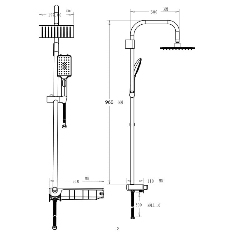 Colonna doccia H105cm in acciaio cromato con soffione quadrato Platinum Feridras