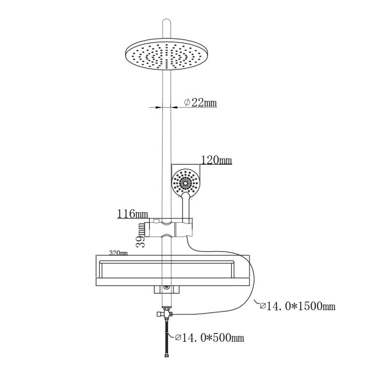 Colonna doccia H105cm in acciaio cromato con soffione tondo Platinum Feridras