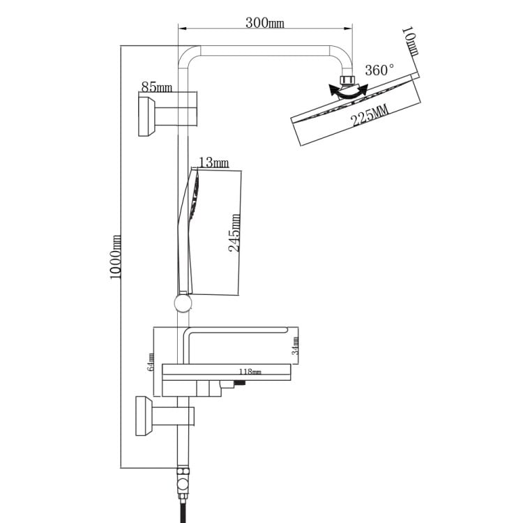 Colonna doccia H105cm in acciaio cromato con soffione tondo Platinum Feridras