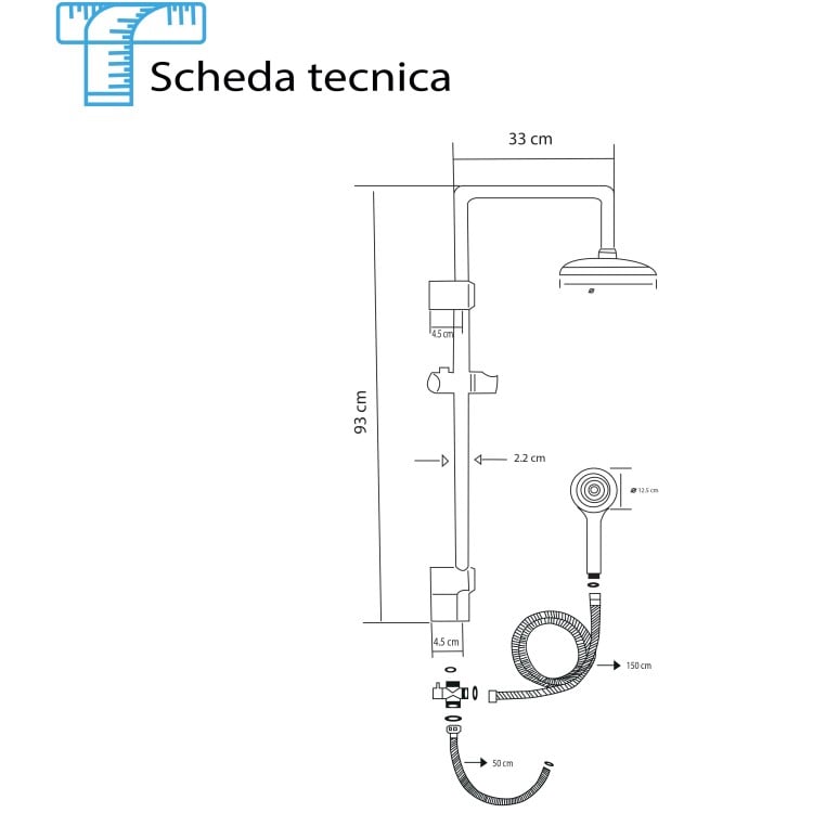 Colonna doccia H93cm in acciaio cromato con soffione tondo Platinum Feridras