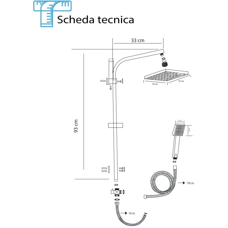 Colonna doccia H93cm acciaio nero opaco con soffione quadrato Platinum Feridras