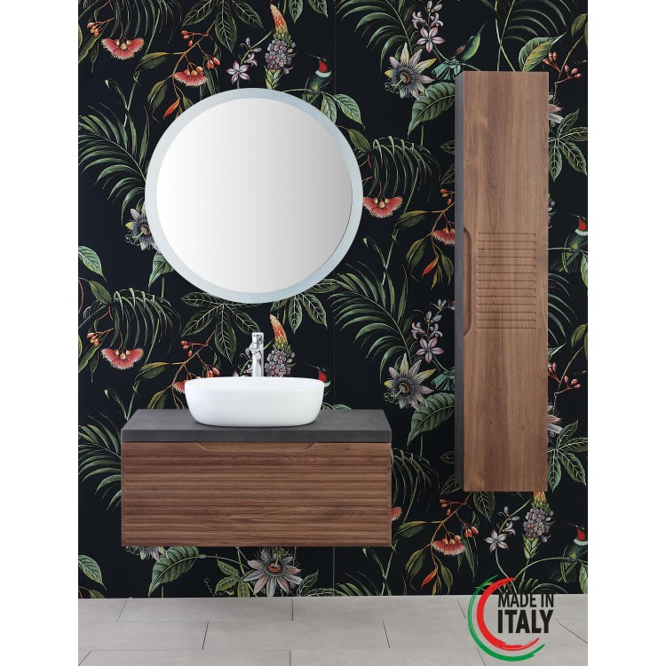 Mobile da bagno sospeso 110cm noce con 2 cassetti Ravello Feridras