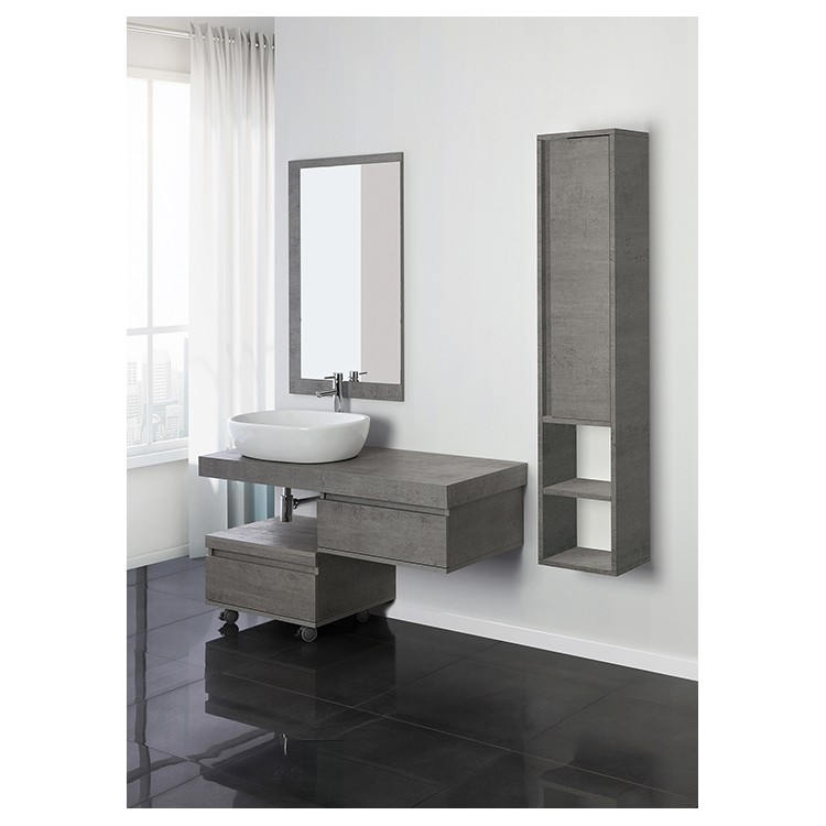 Consolle da bagno sospesa 120cm cemento con specchio Shelf Feridras