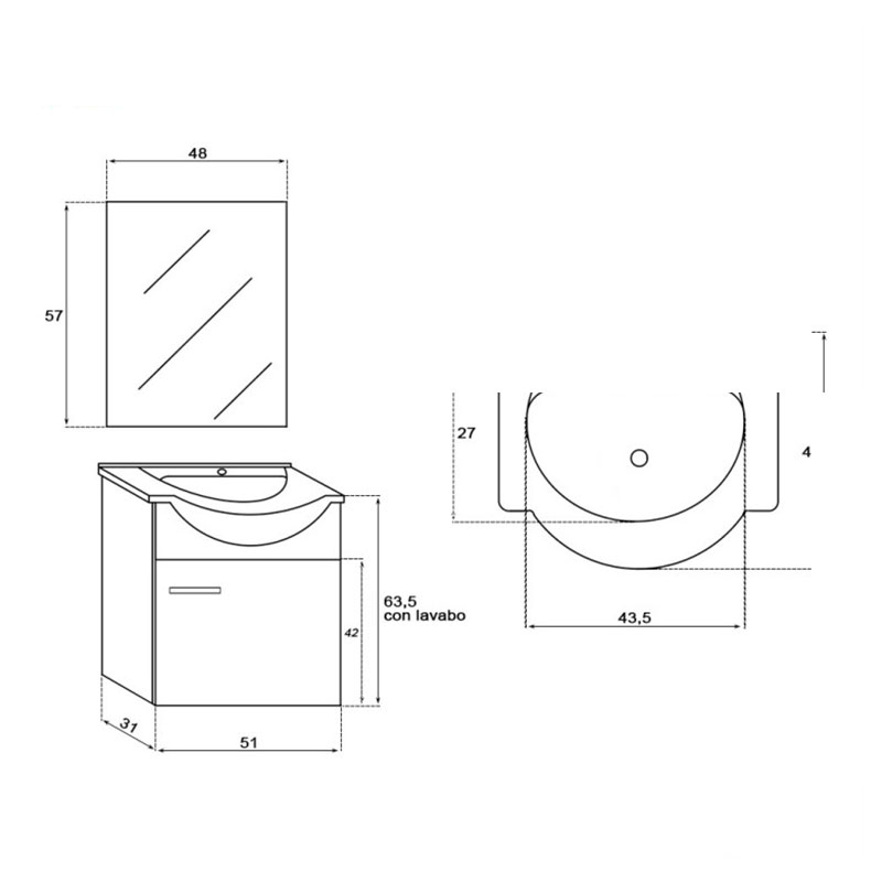 Mobile da bagno sospeso 55 cm 1 anta grigio Stella Feridras