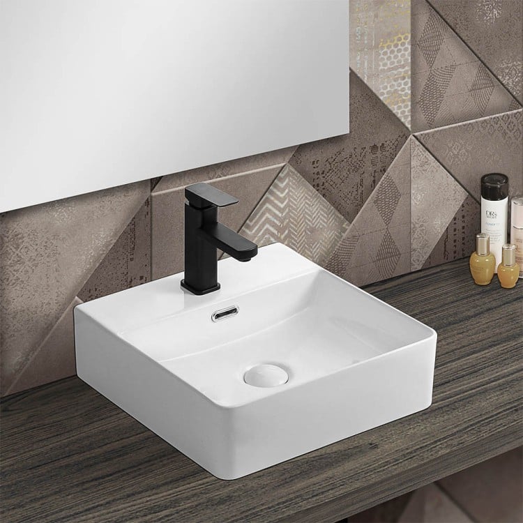 Lavabo da appoggio 41cm in ceramica bianca lucida Feridras