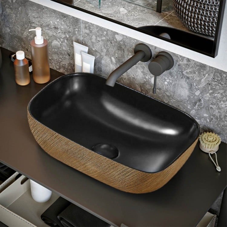 Lavabo da appoggio 45cm in ceramica nero matto Feridras