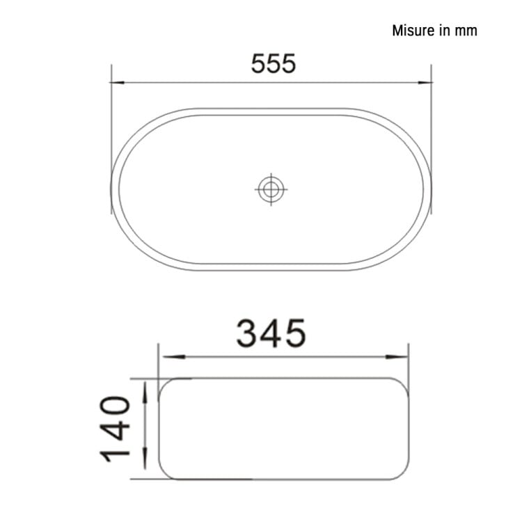 Lavabo da appoggio ovale 55cm in ceramica bianca lucida Feridras