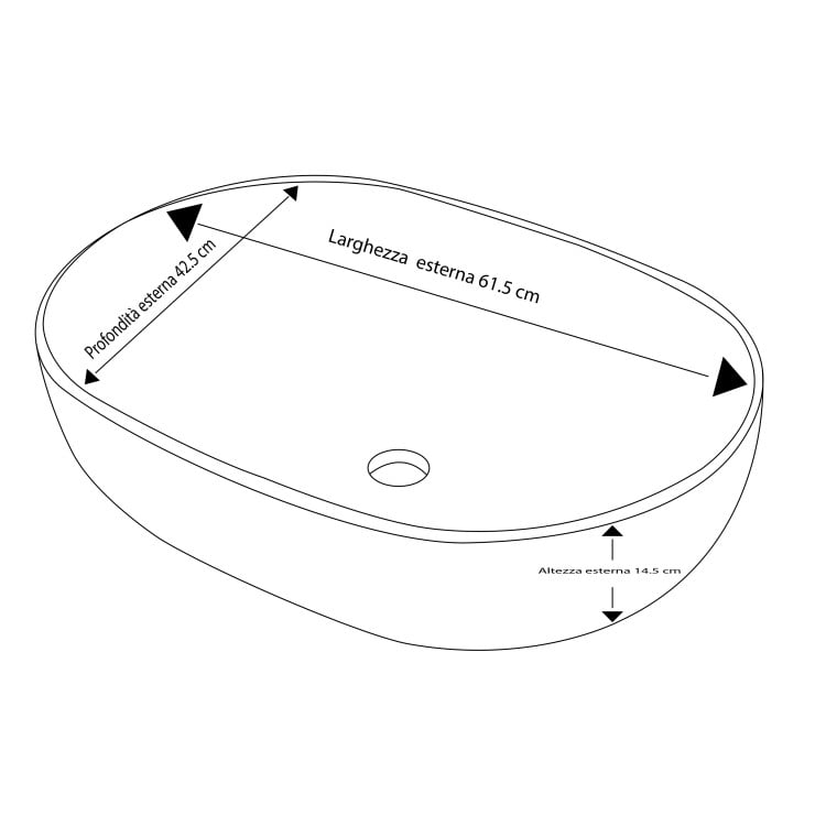 Lavabo da appoggio ovale 60cm in ceramica bianca lucida Feridras