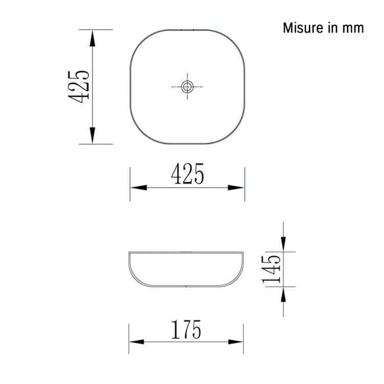 Lavabo da appoggio quadrato 42cm in ceramica bianca lucida Feridras