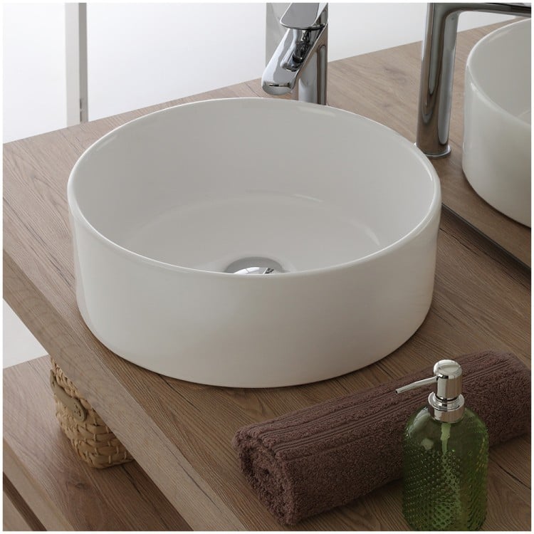 Lavabo da appoggio tondo 40cm in ceramica bianca lucida Feridras