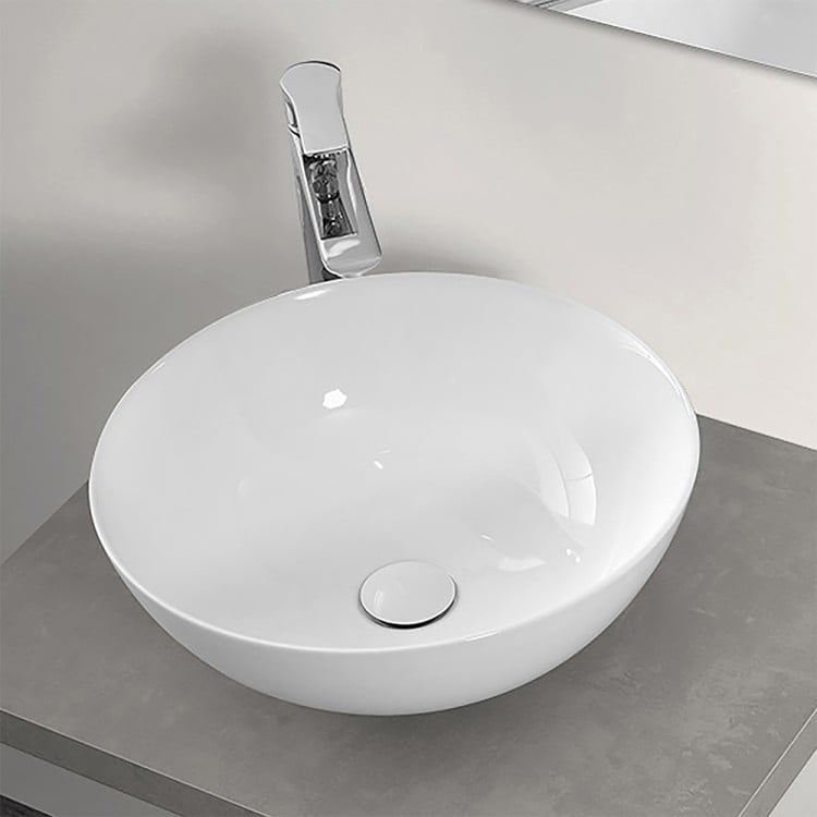 Lavabo da appoggio tondo 40cm in ceramica bianca lucida Feridras