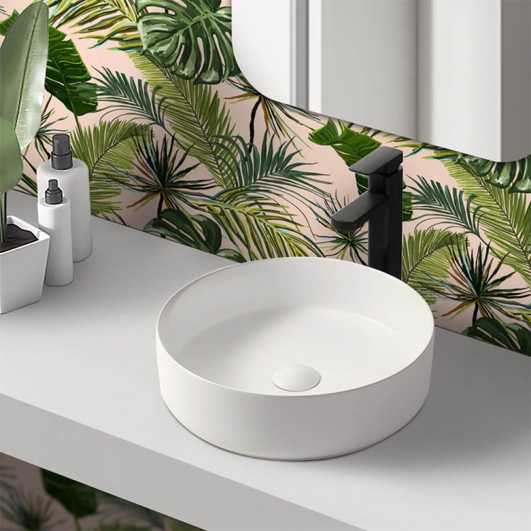 Lavabo da appoggio tondo 40cm in ceramica bianco matto Feridras