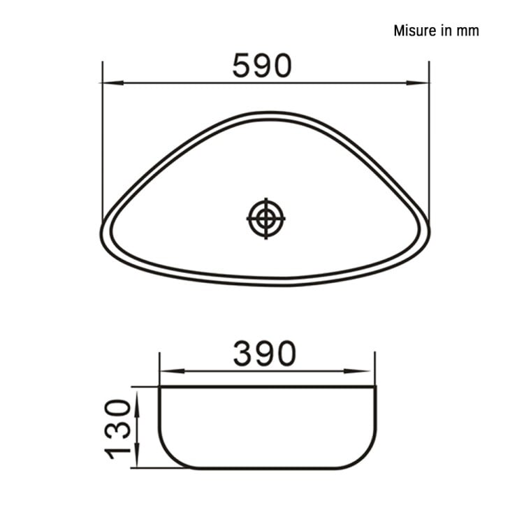 Lavabo da appoggio triangolare 59cm in ceramica bianca lucida Feridras