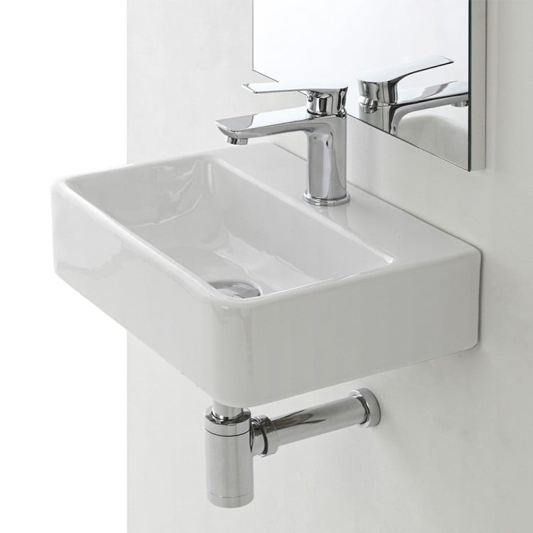 Lavabo sospeso 40cm in ceramica bianca lucida Feridras