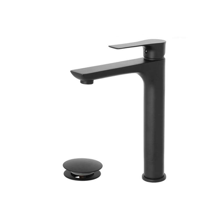 Miscelatore alto per lavabo in ottone nero opaco con piletta Flat Feridras