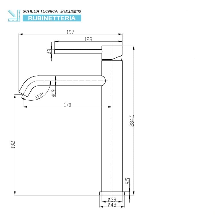 Miscelatore alto per lavabo in acciaio inox cromato con piletta Nuego Feridras