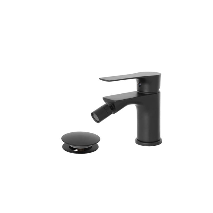 Miscelatore per bidet in ottone nero opaco con piletta Flat Feridras