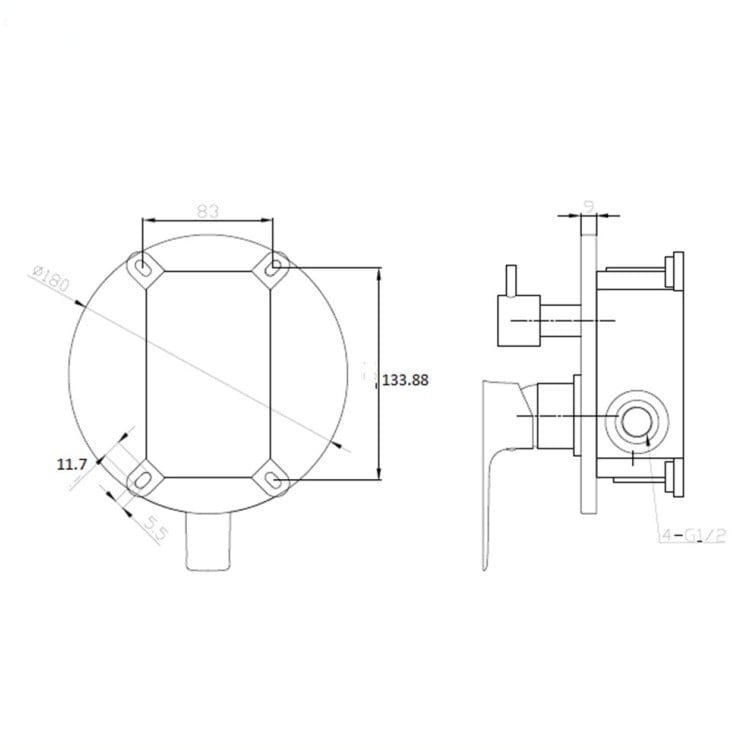 Miscelatore per doccia in ottone cromato con deviatore Flat Feridras