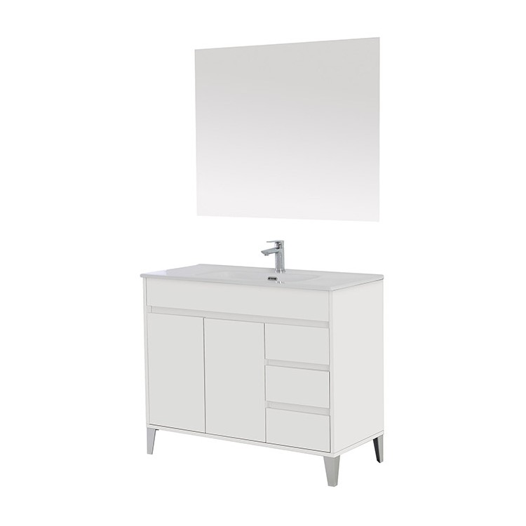 Mobile da bagno 102cm bianco laccato con 2 ante e 3 cassetti Mondo 2.0 Feridras