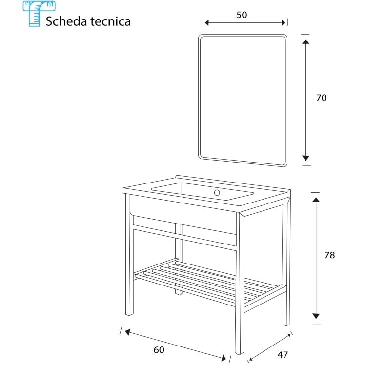 Mobile da bagno 60cm in metallo nero Borg Feridras