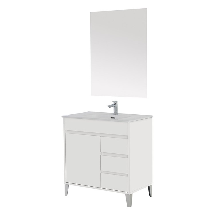 Mobile da bagno 82cm bianco laccato con anta e 3 cassetti Mondo 2.0 Feridras