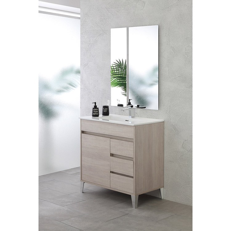 Mobile da bagno 82cm rovere chiaro con anta e 3 cassetti Mondo 2.0 Feridras