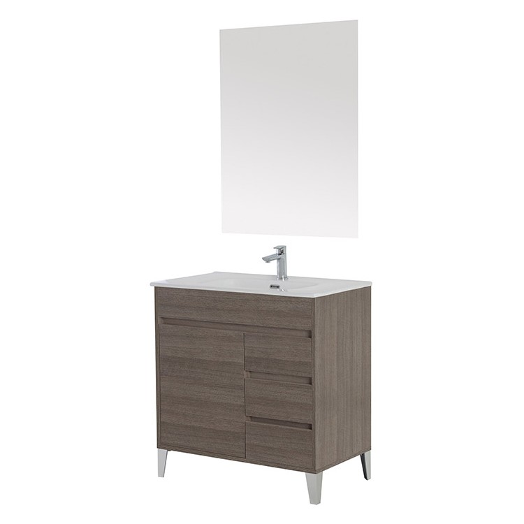 Mobile da bagno 82cm rovere scuro con anta e 3 cassetti Mondo 2.0 Feridras