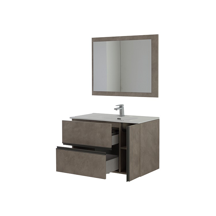 Mobile da bagno sospeso 90cm cenere con 2 cassetti Oxid Feridras