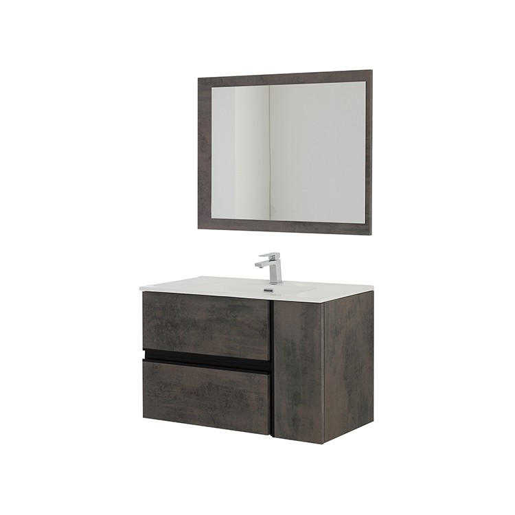 Mobile da bagno sospeso 90cm grigio ossido con 2 cassetti Oxid Feridras