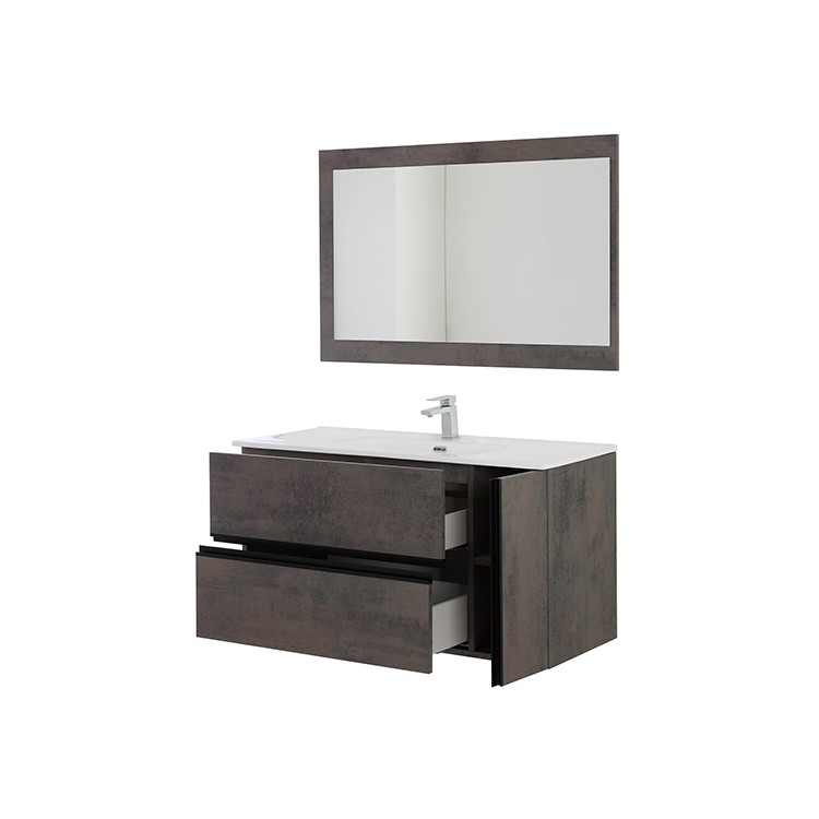 Mobile da bagno sospeso 110cm grigio ossido con 2 cassetti Oxid Feridras