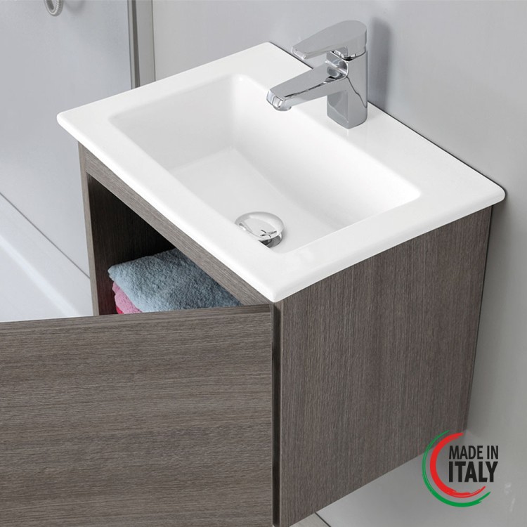 Mobile da bagno sospeso 50cm rovere scuro con anta Si50 Feridras