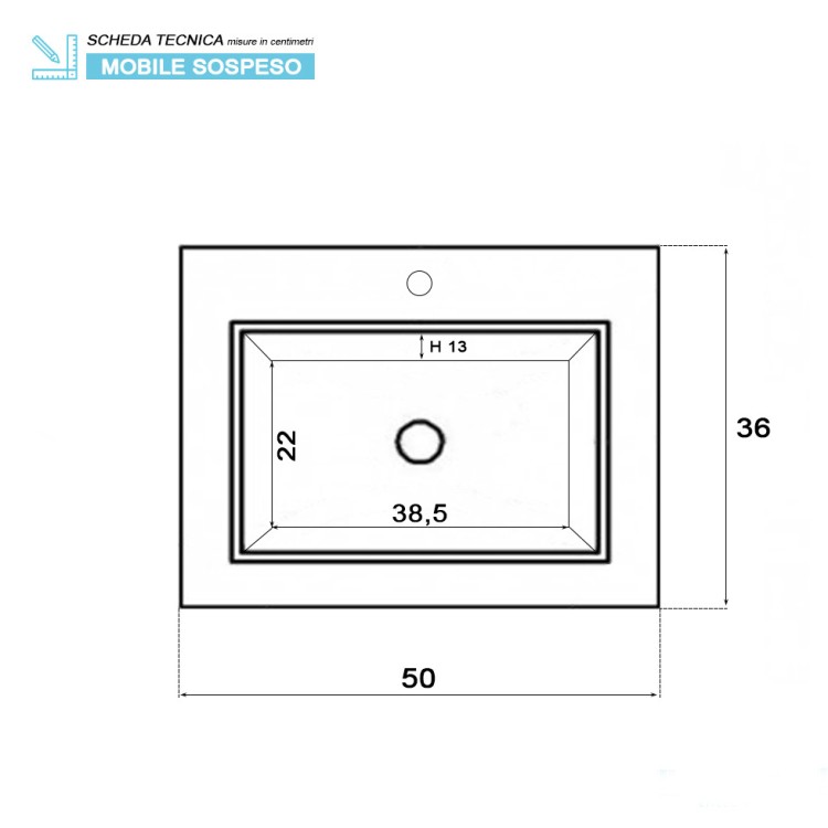 Mobile da bagno sospeso 50cm rovere scuro con anta Si50 Feridras