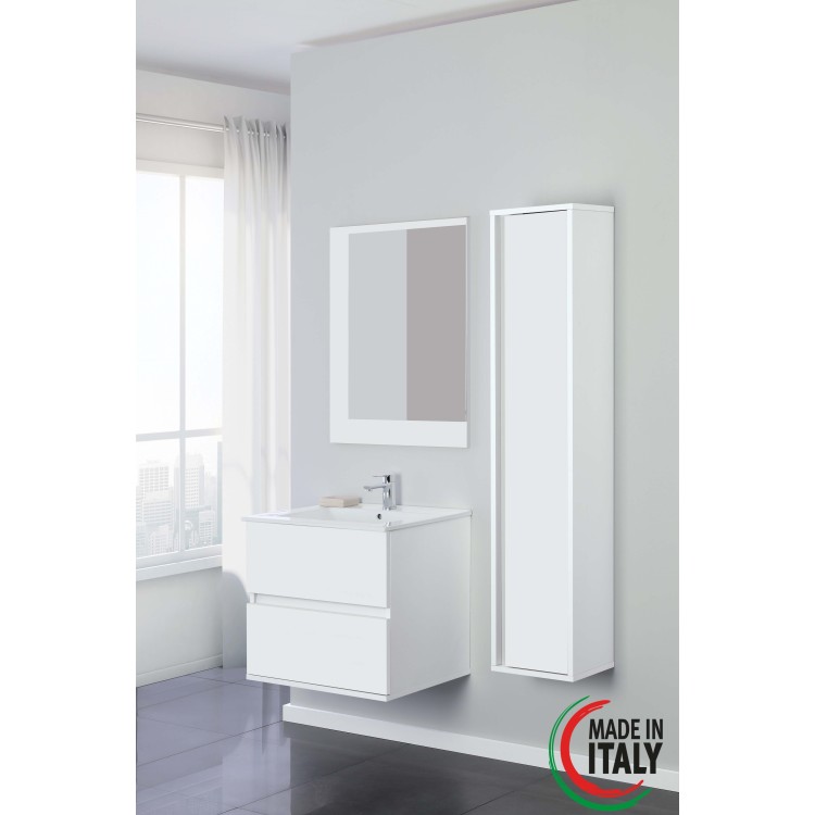 Mobile da bagno sospeso 60cm bianco laccato con 2 cassetti Fabula Feridras