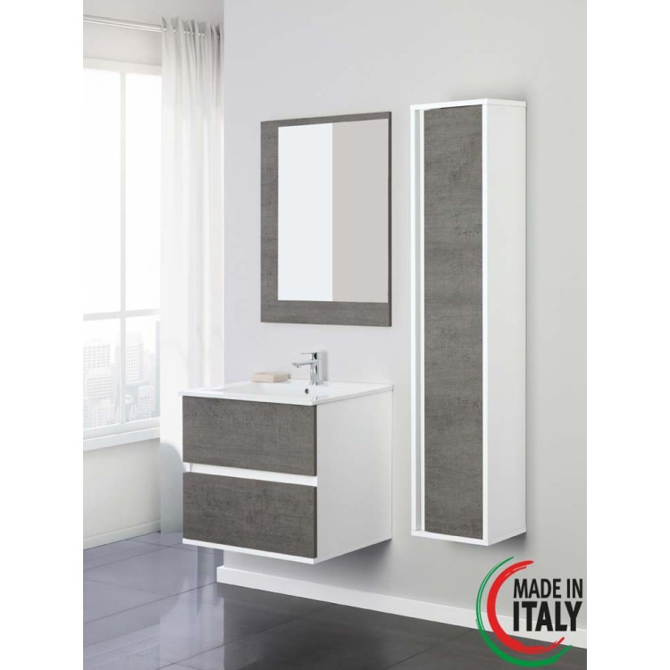 Mobile da bagno sospeso 60cm cemento con 2 cassetti Fabula Feridras