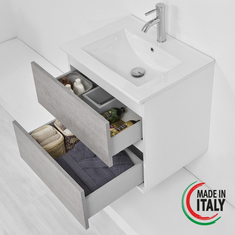 Mobile da bagno sospeso 60cm cemento con 2 cassetti Fabula Feridras