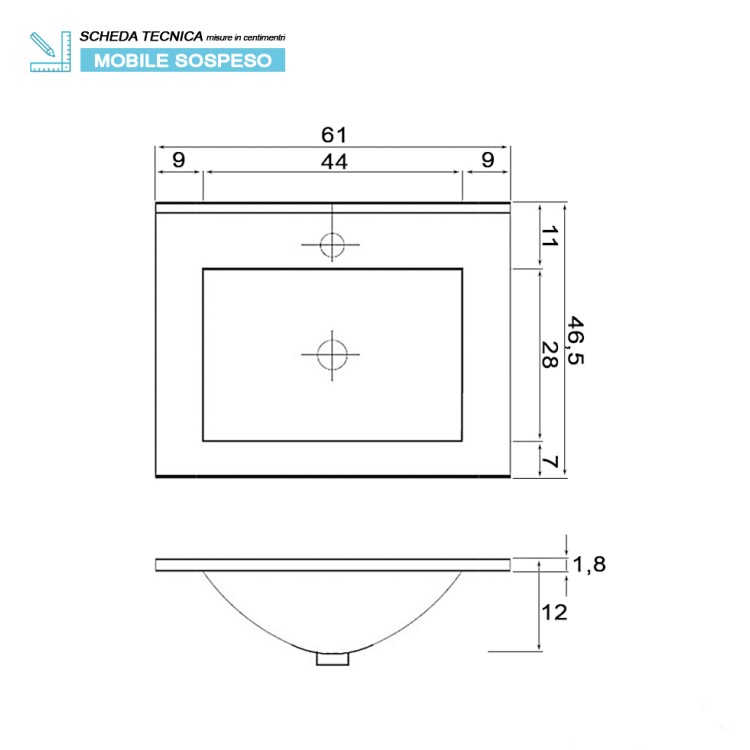 Mobile da bagno sospeso 60cm rovere con 2 cassetti Fabula Feridras