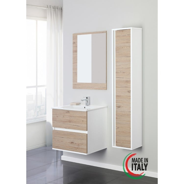 Mobile da bagno sospeso 60cm rovere con 2 cassetti Fabula Feridras