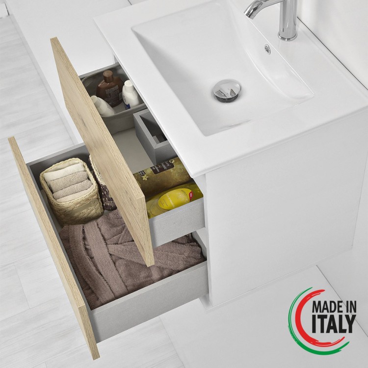 Mobile da bagno sospeso 60cm rovere con 2 cassetti Fabula Feridras