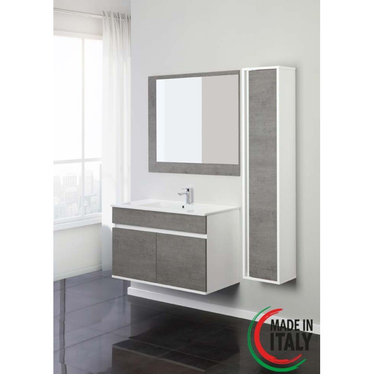 Mobile da bagno sospeso 90cm cemento con 2 ante Fabula Feridras