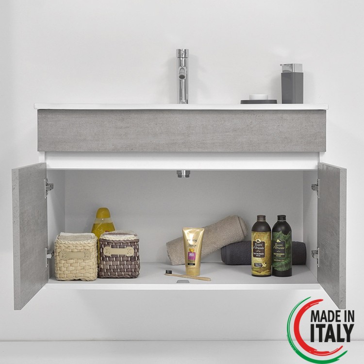 Mobile da bagno sospeso 90cm cemento con 2 ante Fabula Feridras