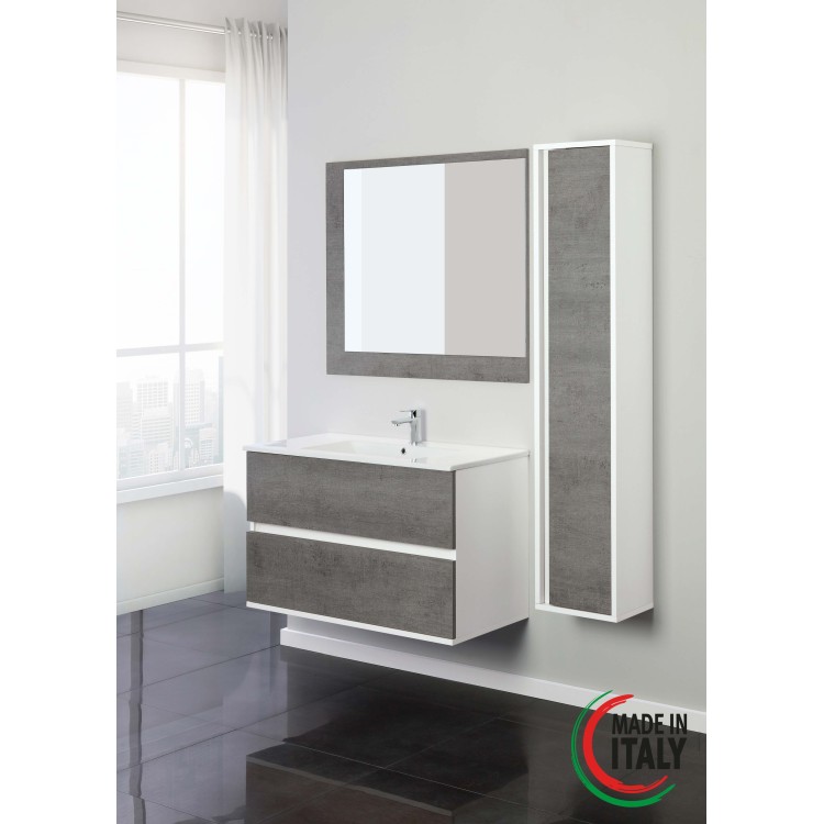 Mobile da bagno sospeso 90cm cemento con 2 cassetti Fabula Feridras