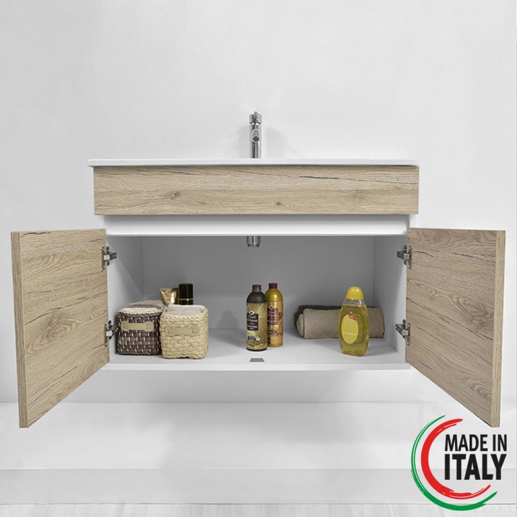 Mobile da bagno sospeso 90cm rovere con 2 ante Fabula Feridras