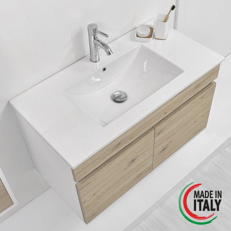 Mobile da bagno sospeso 90cm rovere con 2 ante Fabula Feridras