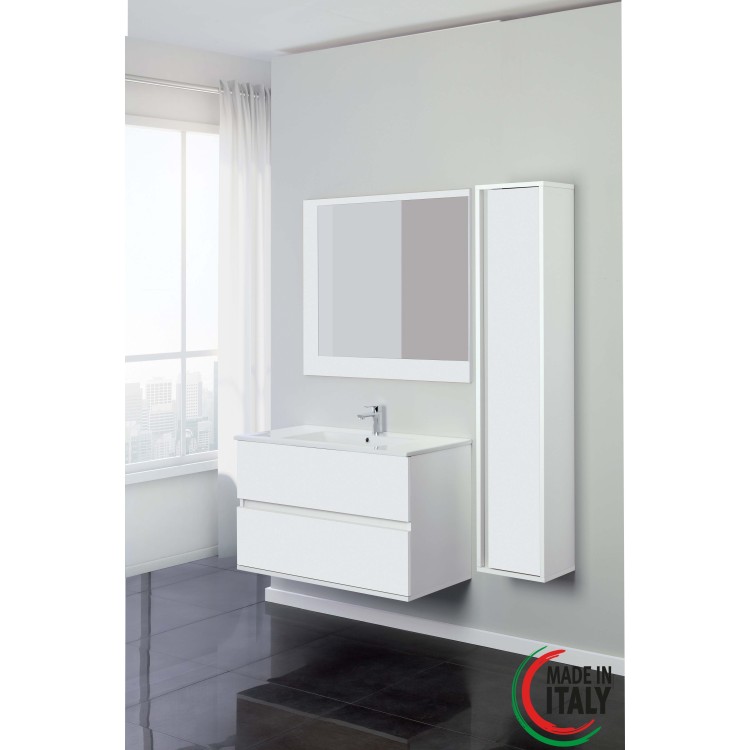 Mobile da bagno sospeso 90cm bianco laccato con 2 cassetti Fabula Feridras