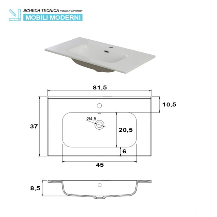 Mobile da bagno sospeso 80cm grigio con 2 ante Pastello Feridras