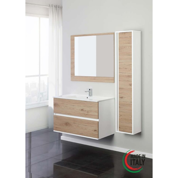 Mobile da bagno sospeso 90cm rovere con 2 cassetti Fabula Feridras