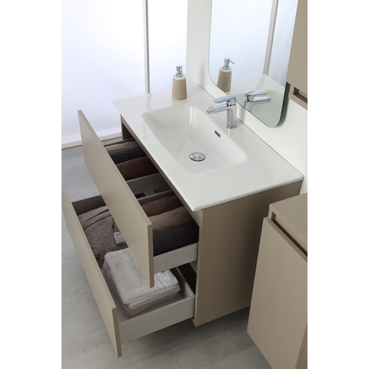 Mobile da bagno sospeso 90cm tortora con 2 cassetti Pastello Feridras